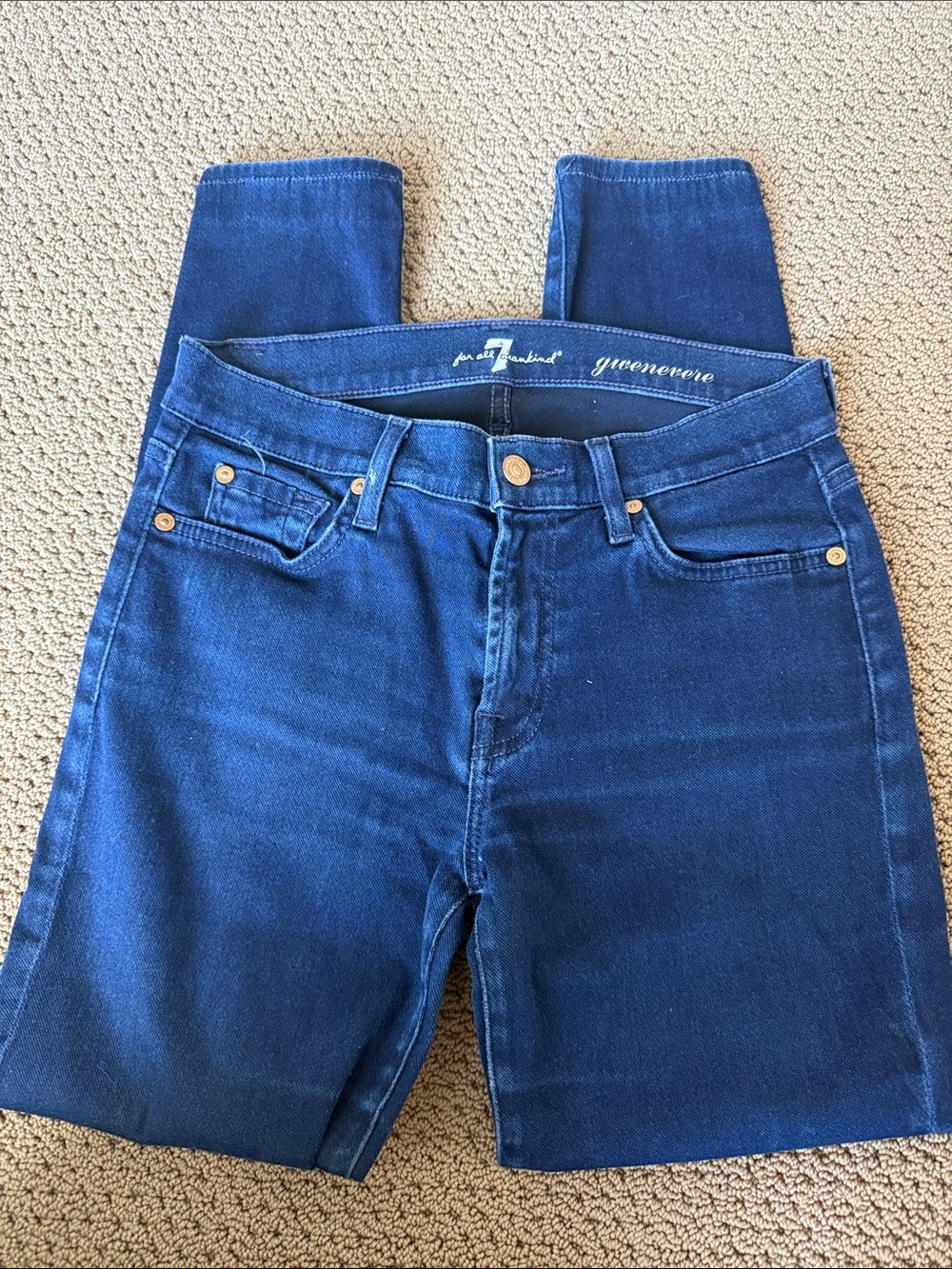 7 For All Mankind Dark Blue High-Rise Skinny Jeans